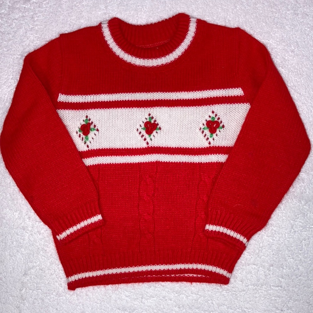 Vintage tiny tots acrylic red cable knit sweater